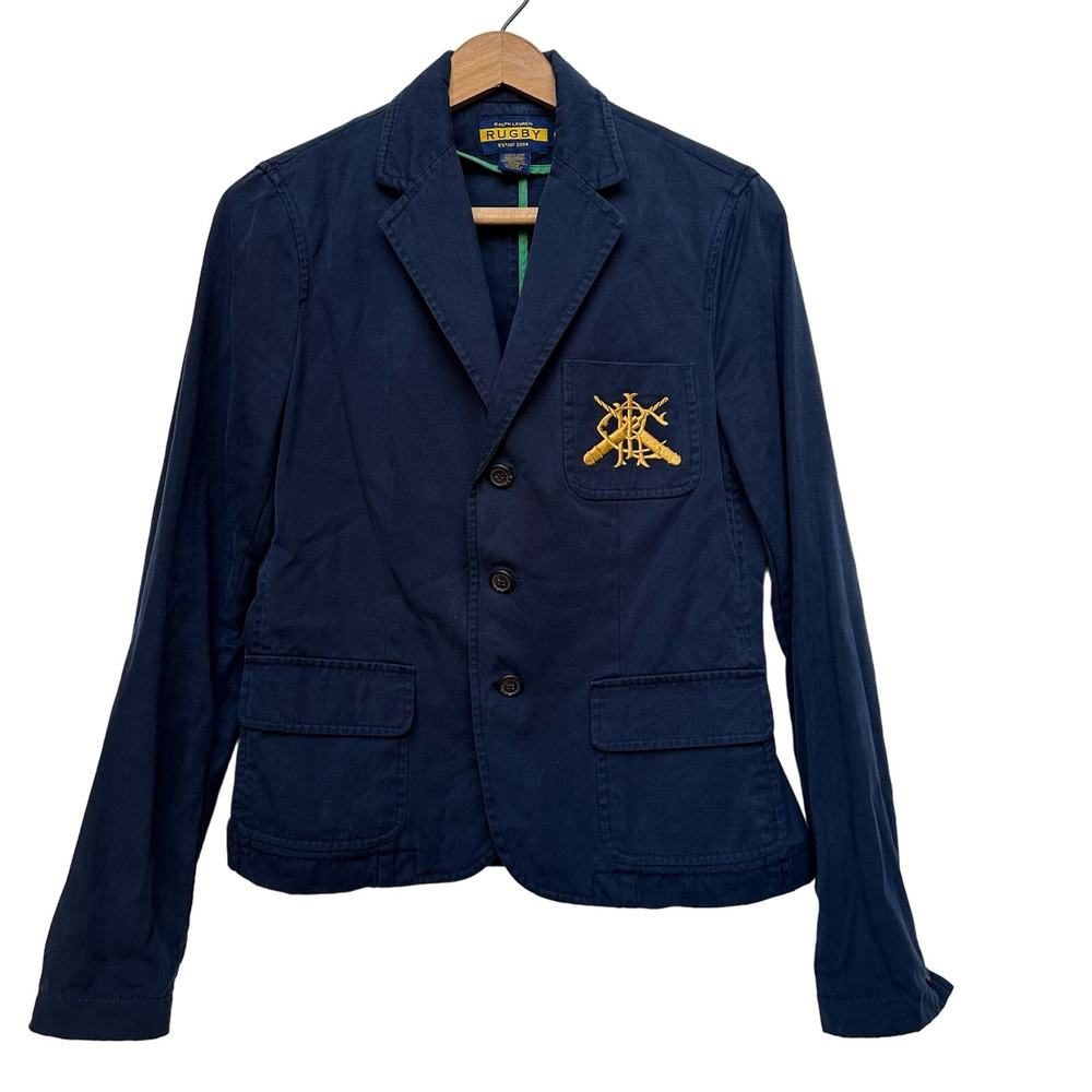 Vintage Ralph Lauren Rugby Crested Navy Blue Blazer - Size 6
